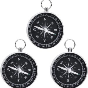 3 Pack Compass Hiking Survival Aluminum Alloy  Lightweight Keychain Portable Mini Outdoor Camping Wild Navigation Instrument Pocket Pointing Guide Tool Emergency Travel Kids