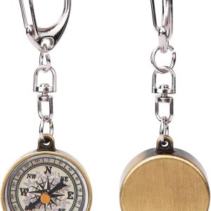 Mini Compass Keychain Bulk, 2Pcs Keychain Compass, Hanging Directional Compasses, Vintage Zinc Alloy Hiking Navigation Tools for Mountaineering, Camping, 2.5x0.8x7cm