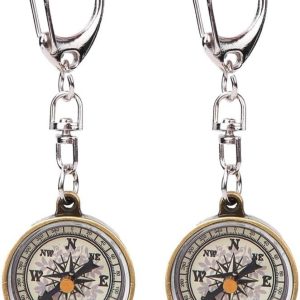 2PCS Compass Keychain Vintage Zinc Alloy Pocket Mini Pocket Keyring Compact Navigation Tool for Outdoor Camping Hiking(2PCS)