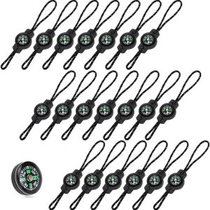 20 Pcs Mini Survival Compass, Outdoor Camping Hiking Pocket Compass, Liquid Filled Mini Compass for Emergency Survival Paracord Bracelet Necklace Key Chain