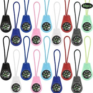 50 Pcs Colorful Mini Compasses, Pocket Sized Compasses with Cords for Outdoor Hiking, Camping, and Adventure, Sturdy Plastic and Nylon, Ideal for Adult
