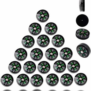 25-Pack Mini Liquid Filled Compass - 20mm Pocket Sized Directional Compass for Hiking, Camping, Survival, Outdoor Activities, Emergency Kits, and Gifts, Black with Green Markings