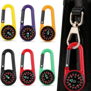 24pcs Keychain Compass Metal Carabiner Compass Small Pocket Clip On Compass Portable Mini Compass Keychain for Outdoor Hiking Camping Emergency Backpacking