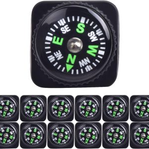 15pcs Slip-On Wrist Compass Hard Shell Liquid Filled Mini Small Button Compass Paracord Bracelet for Outdoor Hiking Survival Wrist Watch Band 3/4" (20mm)
