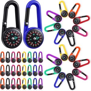 32 Pcs Compass Keychain for Kids Adventure Camping Small Keychain Belt Clips With Holes Compass Metal Buckle Keychain Outdoor Camping Party Favors
