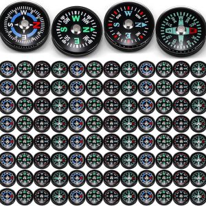100 Pcs Button Compass Bulk 20mm Mini Survival Compass Pocket Oil Filled Compass for Camping Hiking Boating Touring Outdoor Activities, 4 Styles